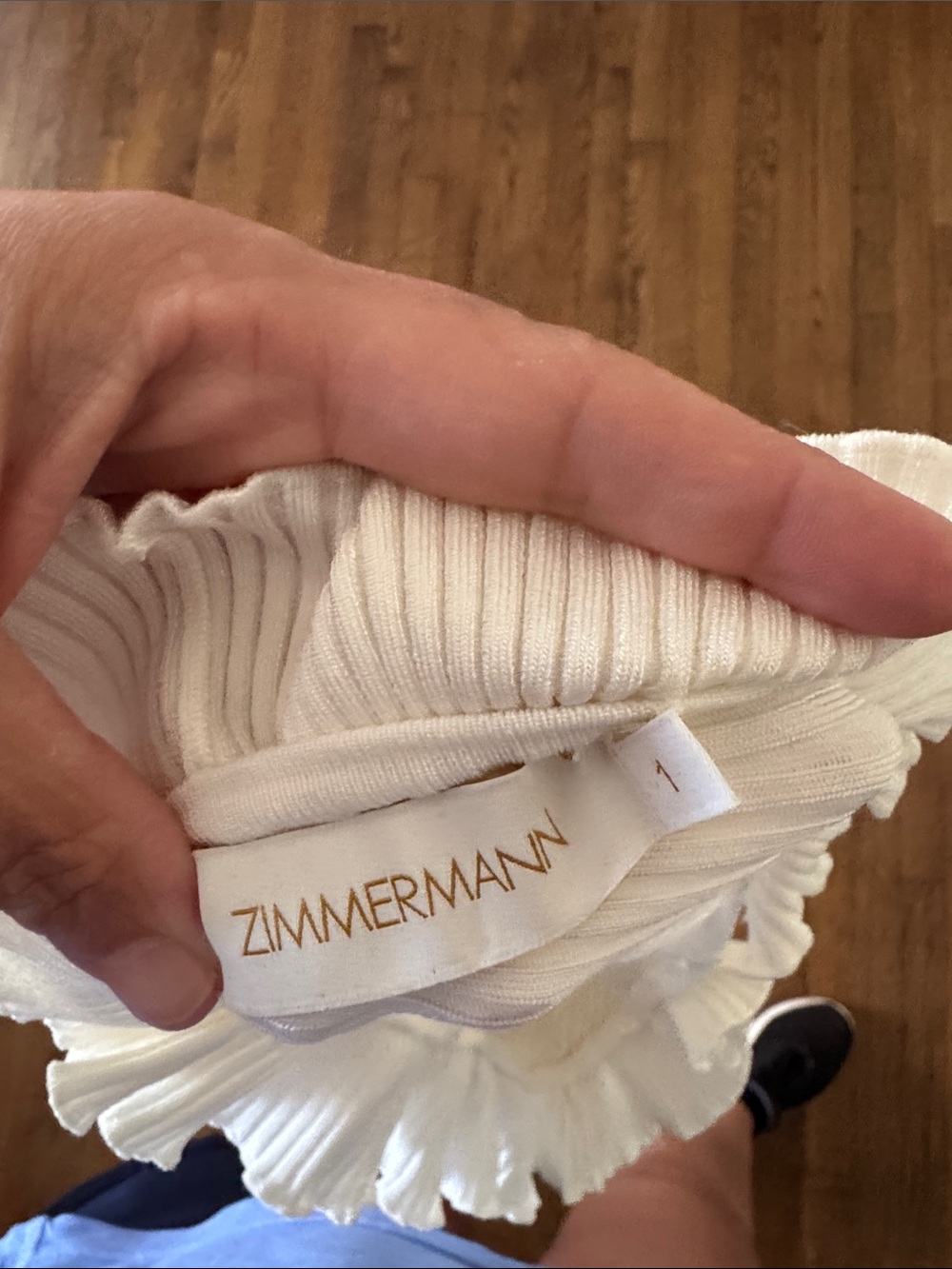 Zimmermann Cream One-Shoulder Ruffle Ribbed Top - Picture 4 of 5